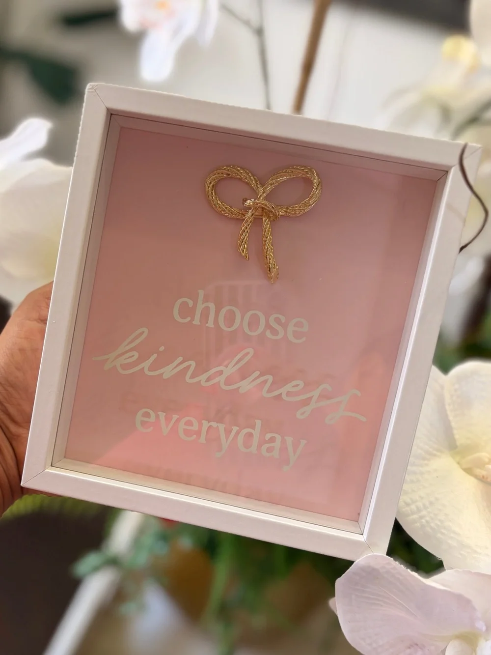 Choose Kindness Everyday Pink Art glass box with Gold Bow -6”x 6”